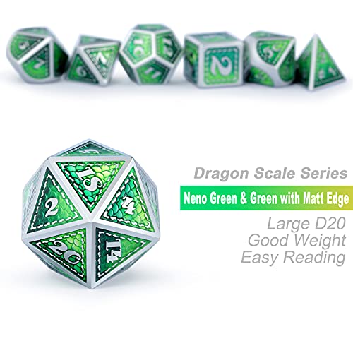 DND Metal Dice Set with Gift Metal Tin DNDND Metallic Dungeons and Dragons Dice Set for D&D Game (Neno Green & Green with Matt Silver Edge) - color: Neno Green & Green With Matt Edge