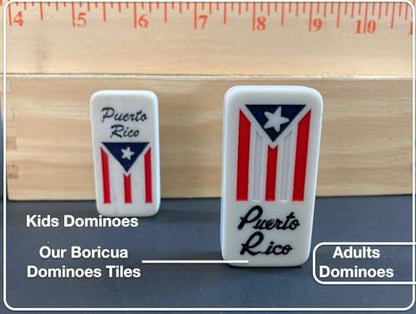 Puerto Rico Dominoes Set, Travel Bag No Wood Box Puerto Rican Domino Set, Boricua Style Accessories Double six Large Adult Size Dominos with Puerto Rico Flags