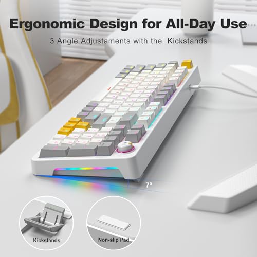 GEEZER AK96 Mechanical Gaming Keyboard, Pre-Lubed Red Switches, 96 Keys Full Size with LED Colorful Backlit, Clicky Creamy Sound, USB Wired Computer Keyboard with Volume Knob for PC, Mac, Windows
