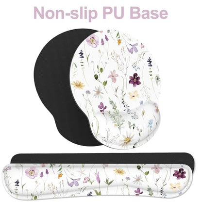 Ergonomic Mouse Pad with Wrist Rest and Keyboard Wrist Rest, Mousepad and Wrist Rest for Computer Keyboard, Pain Relief, Non-Slip Rubber Base, Mouse Pad Wrist Support for Gaming, Flowers and Plants - color: Flowers and Plants