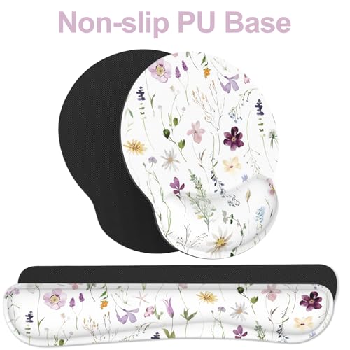 Ergonomic Mouse Pad with Wrist Rest and Keyboard Wrist Rest, Mousepad and Wrist Rest for Computer Keyboard, Pain Relief, Non-Slip Rubber Base, Mouse Pad Wrist Support for Gaming, Flowers and Plants - color: Flowers and Plants