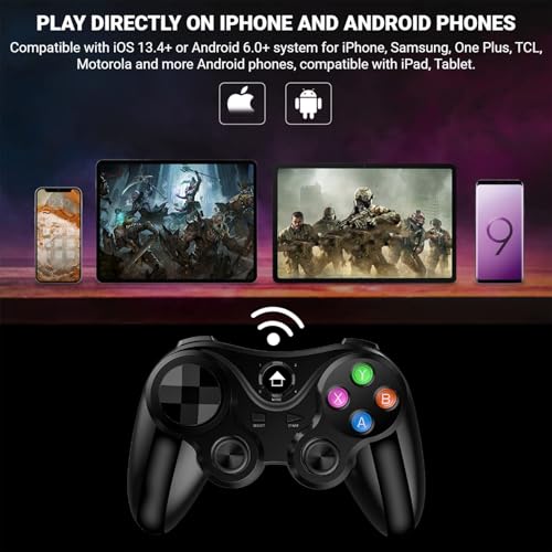 arVin Wireless Game Controller for iOS & Android, Bluetooth Gamepad Joystick with Phone Holder for iPhone 15/14/13/12, Samsung Galaxy S22/S21/S20, One Plus, TCL, Call of Duty, Apex Legends,Direct Play - color: Black