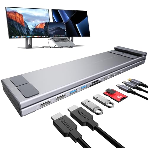 USB C Docking Station Dual Monitor, 9 in 1 Laptop Stand with 2 HDMI | Laptop Dock Stand with 4K@60Hz HDMI, 2*USB 3.0, 100W PD, USB-C 3.0, SD&TF Universal Dock Station for Acer/Dell XPS/HP/Mac - style: 9 in 1(2 HDMI)