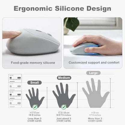 YUNZII C2 Silicone Wireless Mouse 1600 DPI Optical 2.4GHz (Gray) | 2.4GHz Connection, Noiseless Computer Mice, Quiet Clicks, 3-Level DPI, Up to 1600, Optical Tracking, for Laptop/PC/Mac - color: Gray