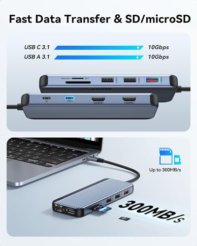 USB C Docking Station 3 HDMI, Selore 12 in 1 Laptop Docking Station 3 Monitors with Triple HDMI,10Gbps USB A/C 3.1,USB 2.0,100W PD Charging, Gigabit Ethernet, Audio Mic,SD/Micro SD Card Slot - size: 12-in-1