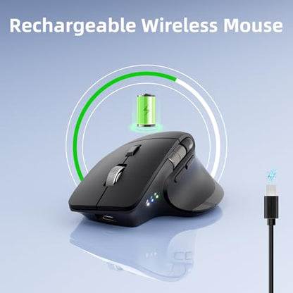 INFINMIND Ergonomic Wireless Bluetooth Mouse with 6 Programmable Buttons(Mac/Windows), Multi-Device, Flying Scroll & Side Wheel, 5 Level DPI, Rechargeable Silent Mice for Laptop, PC, Tablet, MacBook.