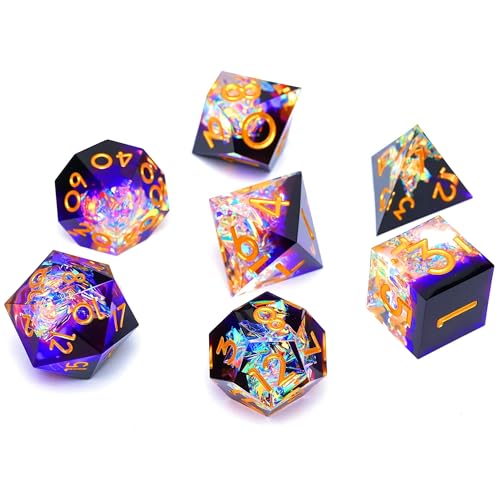 Resin dice Set, Dungeons and Dragons polyhedral DND dice Set, Suitable for Role-Playing Game RPG Explorer Magic: The Gathering Pioneer Game DND dice Set (7 Pieces) - color: Resin-dream Purple
