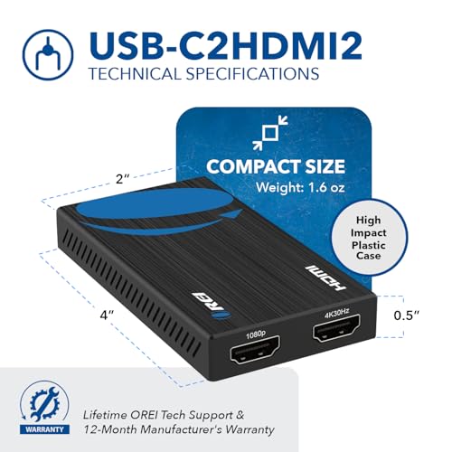 OREI SplitExtend HDMI Splitter Extended Display for Dual Monitor - 4K@30Hz | OREI SplitExtend HDMI Splitter Extended Display for Dual Monitor - USB A & USB-C Adapter to HDMI 2.0, Up to 4K@30Hz