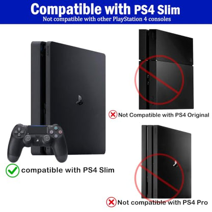 Wall Mount for PS4 Slim with 2 Detachable Controller Holder and 1 Headphone Stand, PS4 Accessories,Compatible with PlayStation 4 Slim(Mounts PS4 Slim by TV)