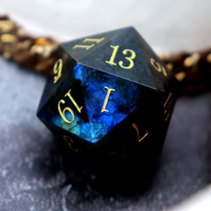 Haxtec Moonstone Dice Labradorite Gemstone Polyhedral DND Dice Set with Premium Dice Case Compatible with Dungeons and Dragons Role Playing Board Games D&D Gift - color: Black Blue Green