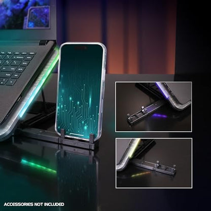 ENHANCE Gaming Voltaic 2 Laptop Cooling Stand - Laptop Cooling Pad with 6 Blue LED Fans, 7 Height Settings, RGB Lighting - Metal Top Cooler Pad with Phone Stand, 2 USB Ports for up to 17 inches