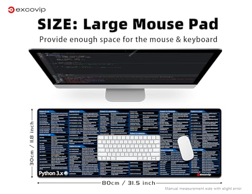 excovip Commands Shortcuts Mouse Pad for Python3.x-Extended Large Cheat Sheet Mousepad PC Office Spreadsheet Keyboard Mouse Mat Non-Slip Stitched Edge 80x30x0.2 cm 0548 - color: for Python3.x