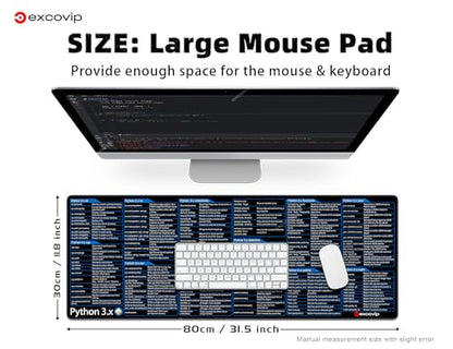 excovip Commands Shortcuts Mouse Pad for Python3.x-Extended Large Cheat Sheet Mousepad PC Office Spreadsheet Keyboard Mouse Mat Non-Slip Stitched Edge 80x30x0.2 cm 0548 - color: for Python3.x