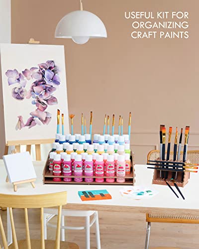 tinctor Wooden Paint Organizer & Paint Brush Holder, for 44 Bottles & 22 Brushes Storage - Craft Acrylic Miniature Paint Rack