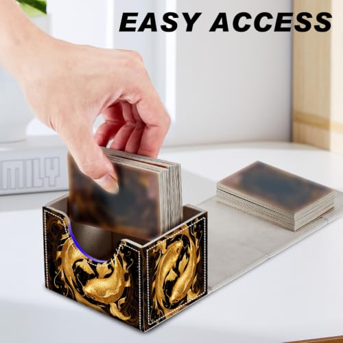 Magnetic Closure TCG Deck Box Portable Card Holder Trading Card Deck Box | PU Leather Collectible Card Case Game Trading Card Deck Box Storage Scratch Resistant Lining, Gold Yin Yang Koi Fish - color: Gold Yin Yang Koi Fish