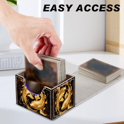 Magnetic Closure TCG Deck Box Portable Card Holder Trading Card Deck Box | PU Leather Collectible Card Case Game Trading Card Deck Box Storage Scratch Resistant Lining, Gold Yin Yang Koi Fish - color: Gold Yin Yang Koi Fish