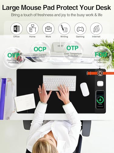 Mouse Pad with Magnetic Wireless Charging, Large Desk Mat, Non-Slip Mouse Mat, Keyboard Pad for Gaming, Desk, Office, PC - color: Black-Right Magnetic 3-C-31.5x15.8"w/ Wall Charger