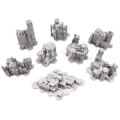 Tabletop Terrain 6mm Sci-Fi Cityscape Bundle 2 with Hexes for Miniatures Games Such as Epic Battletech Adeptus Titanicus (Bundle 2 with Hexes) - size: Bundle 2 with Hexes