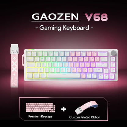 x FURYCUBE 68% Mechanical Gaming Keyboard with RGB Backlit, Wired Keyboard Volume Knob PBT Keycaps,Pre-lubed Linear Switches, Hot-Swap Creamy Keyboard, for FPS Games(White+Pink) - color: White+Pink
