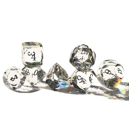 Crystal Multifaceted Polyhedral Dice Set 7 PCS for DND, RPG Tabletop Gaming, Collectors | Tinbox Packing, Gemstone Effect Dice (Crystal Clear) - color: Crystal Clear