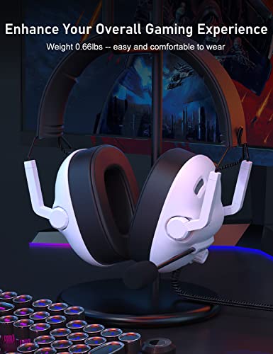 SENZER SG500 Surround Sound Pro Gaming Headset with Noise Cancelling Microphone - Soft Memory Foam Padding - Portable Foldable Headphones for PC, PS4, PS5, Xbox One, Switch - White - color: White