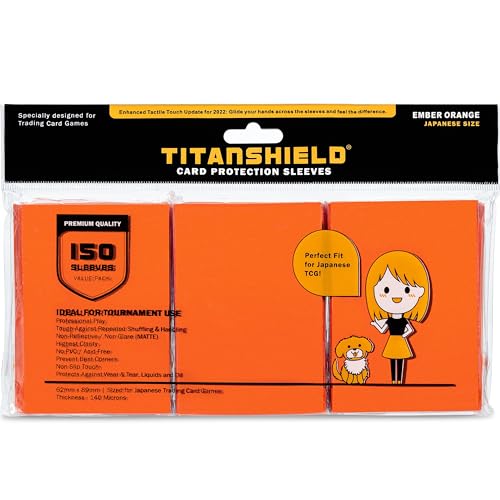 TitanShield (150 Sleeve/Ember Orange) Small Japanese Sized Trading Card Sleeves Deck Protector for Yu-Gi-Oh, Cardfight!! Vanguard & More - color: Ember Orange