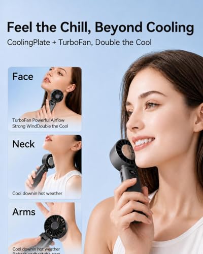 SOTHING 3600mAh Handheld Turbo Fan with Cooling Plate | Up to 15H Runtime, 100 Speeds control and 120° Foldable, 3-in-1 design for handheld, desk and neck use - size: 3600mAh Cooling Fan