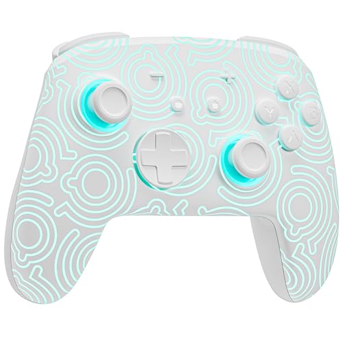 FUNLAB Switch Pro Controller Wireless Compatible with Nintendo Switch2/OLED/Lite, Hall Effect Switch Controllers, Firefly Bluetooth Remote Gamepad Control with RGB 7 LED Colors/Turbo/Motion/Paddle - White - color: White