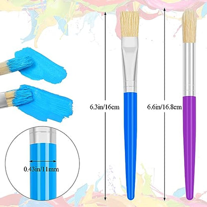 20 Pcs Kids Paint Brushes - Round & Flat, Easy Hold & Clean, Bristle Craft for Acrylic, Oil & Watercolor Paint