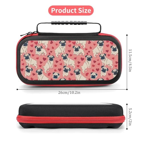 AoHanan Switch Carrying Case - Cartoon Pugs Puppies on A Pink Game Case With 20 Games Cartridges, Hard Shell Travel Protection Storage for Console & Accessories - color: Cartoon Pugs Puppies on A Pink