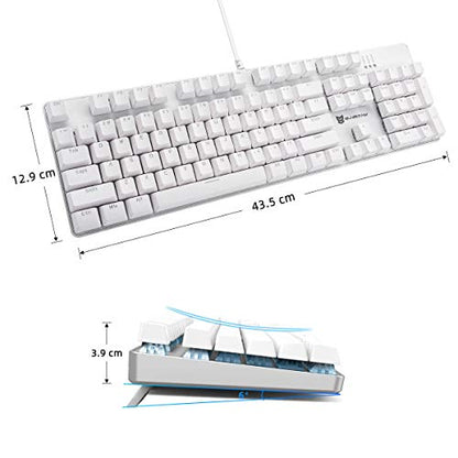 Merdia Hot Swappable 104 Keys Full Size Mechanical PC Gaming Keyboard | Blue Switch White Mechanical Wired Computer Keyboards | LED Backlit 104 Keys US Layout Light Up Wired Gaming Keyboard - color: Blue Switch White