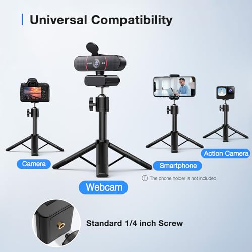EMEET C960 4K Webcam with Tripod, 3 Adjustable Height, 360° Swivel Head | DesktopTripod w/Privacy Cover, PDAF Auto Focus, Dual Omni Mics, Auto Light Correction, Perfect for Online Meetings - style: 4K Tripod