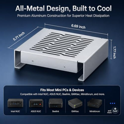 Aluminum Mini PC Cooler Stand with 120mm Fan | Desktop Cooling Base for Mac Mini, Router, Modem, Network Switch & TV Box - Heavy Duty Thermal Stand, USB Powered, Silver - color: silver