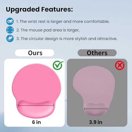 Pink Mouse pad with Wrist Rest,Relieving Pain Memory Foam Computer pad, Ergonomic Desktop Mouse, Silicone Material Mouse pad, with Non-Slip PU Base (Pink) - color: pink