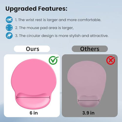 Pink Mouse pad with Wrist Rest,Relieving Pain Memory Foam Computer pad, Ergonomic Desktop Mouse, Silicone Material Mouse pad, with Non-Slip PU Base (Pink) - color: pink