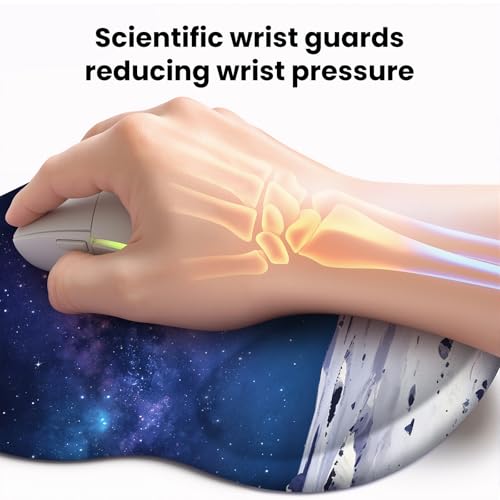 Mouse pad with Wrist Rest,Relieving Pain Memory Foam Computer pad, Ergonomic Desktop Mouse, Silicone Material Mouse pad, with Non-Slip PU Base (Space) - color: Space