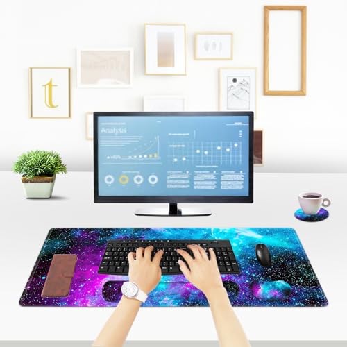 ToLuLu Extended Gaming Mouse Pad, Memory Foam Ergonomic Keyboard Mouse Wrist Rest Support Set, Large Desk Mat with Stitched Edges, Non-Slip Base Mousepad for Home Office Game and Study, Nebula Galaxy - color: Nebula Galaxy