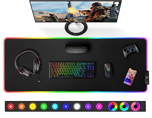 Gimars Large RGB Gaming Mouse Pad, Desk Pad with 12 LED Lighting Modes, Premium Micro-Weave Cloth, 5mm Thickened Mat, Keyboard and Mousepad for Desk, Gaming, Office - color: Black-RGB