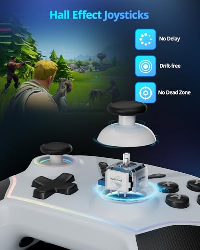 Multi-Platform Wireless Controller, PC Gaming Controller with 2.4G Adpater/Hall Joysticks/Hall Triggers/1200 mAh Battery/4 Programmable Buttons/RGB Lighting, Compatible with PC Windows 7/8.1/10/11, Switch/OLED/Lite, iOS, Android, Steam-White - color: Whit