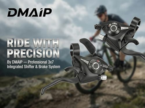 3x7 Speed Bike Shifter Brake Levers Combo, 21-Speed Integrated Bicycle Gear Shifter Set with Visual Gear Indicator & Stainless Steel Shift Cables, Replacement Parts for Mountain Bike, Road Bike, MTB - style: 3x7 21Speed