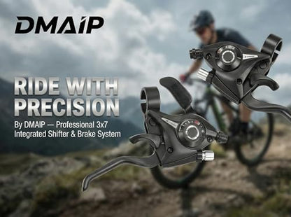 3x7 Speed Bike Shifter Brake Levers Combo, 21-Speed Integrated Bicycle Gear Shifter Set with Visual Gear Indicator & Stainless Steel Shift Cables, Replacement Parts for Mountain Bike, Road Bike, MTB - style: 3x7 21Speed