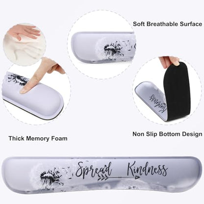 MEGREZ 4-in-1 Mouse Pad with Wrist Rest Ergonomic Memory Foam Desk Mat Set | ergonomic, anti-slip base, 4pcs set, desk pad, mouse wrist rest, keyboard rest, coaster, ideal for office & gaming - color: Gray Dandelion