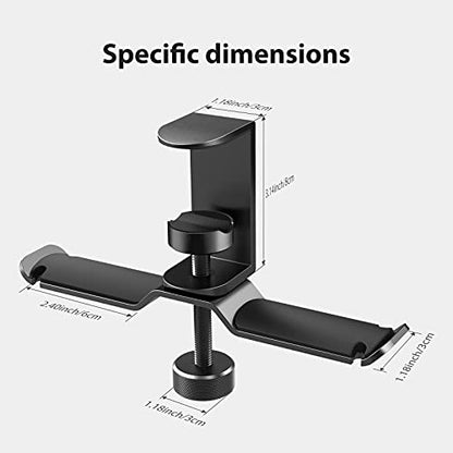 Dual Headphone Stand Hanger Under Desk, 360 Degree Rotating Aluminum Gaming Headset Holder with Adjustable Clamp, Universal Metal Earphone Hook Mount for All Headsets, Black