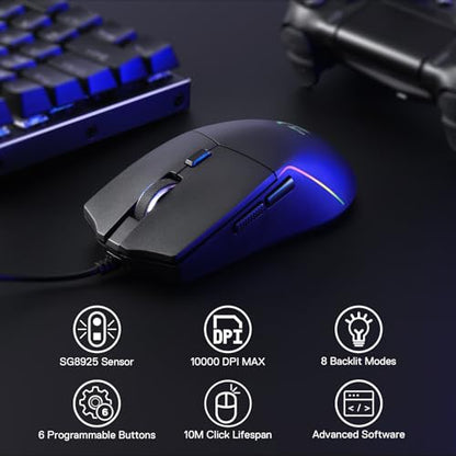 Redragon M730 Wired RGB Gaming Mouse 10K DPI Lightweight Remapping Keys | Stable Lag-Free Connection, Redefine Keybinding Macro, Vibing Backlight, Ergonomic Grip Body Comfort - size: Wired