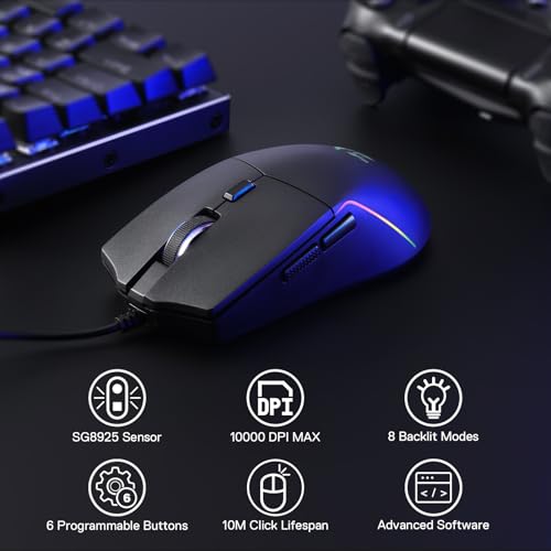 Redragon M730 Wired RGB Gaming Mouse 10K DPI Lightweight Remapping Keys | Stable Lag-Free Connection, Redefine Keybinding Macro, Vibing Backlight, Ergonomic Grip Body Comfort - size: Wired