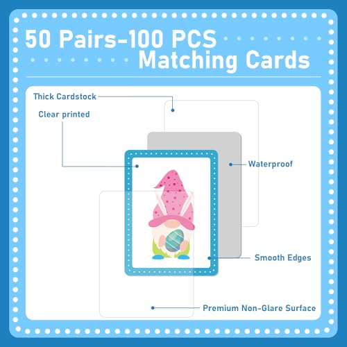 gisgfim 100 PCS Memory Matching Game Easter Concentration Memory Games Card Learning Educational A Fun & Fast Easter Egg Bunny Religious Cross Matching Games - style: Easter