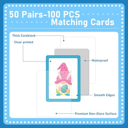 gisgfim 100 PCS Memory Matching Game Easter Concentration Memory Games Card Learning Educational A Fun & Fast Easter Egg Bunny Religious Cross Matching Games - style: Easter