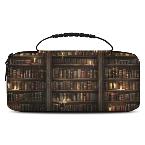 BICUUZHI Bookshelf Library Vintage Carrying Case Compatible with Nintendo Switch 2, PortableTravel Carry Case Pouch holds 20 Cartridges with Pockets for Accessories & Games - color: Multicolor 14, size: Medium