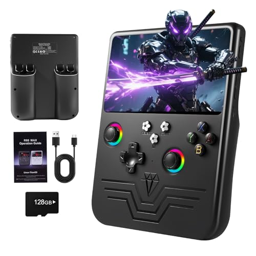 R60 Max Handheld Game Console, 128GB Retro Gaming Console with 40000+ Games, 6-Inch IPS Screen, Linux System, RGB Joysticks, 6000mAh Rechargeable Portable Gaming System (Black Color) - color: Black Color