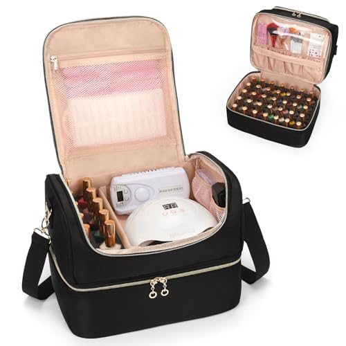CUBETASTIC Nail Polish Organizer, Portable Nail Polish Storage Case Holds 45 Bottles Nail Polish & Nail Lamp, Travel Nail Supplies Organizer for Nail Tech Kit & Manicure Tools - color: Black, size: 45 Slots